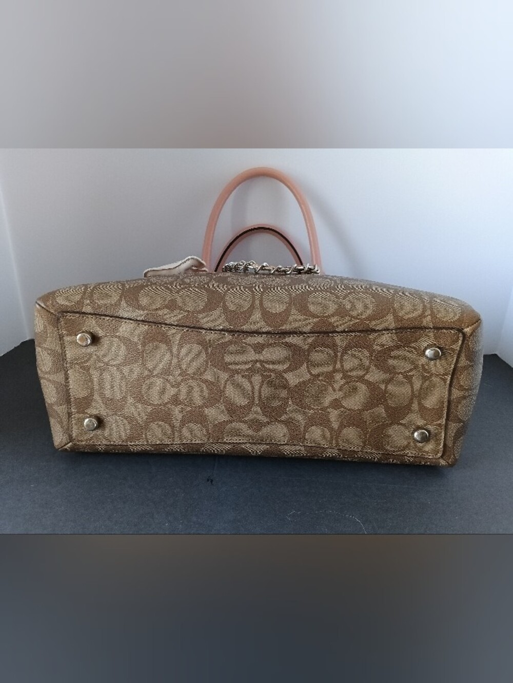 Coach Sage Carryall in Signature Canvas with Peachy Pink Leather Trim with Handl - Picture 2 of 11
